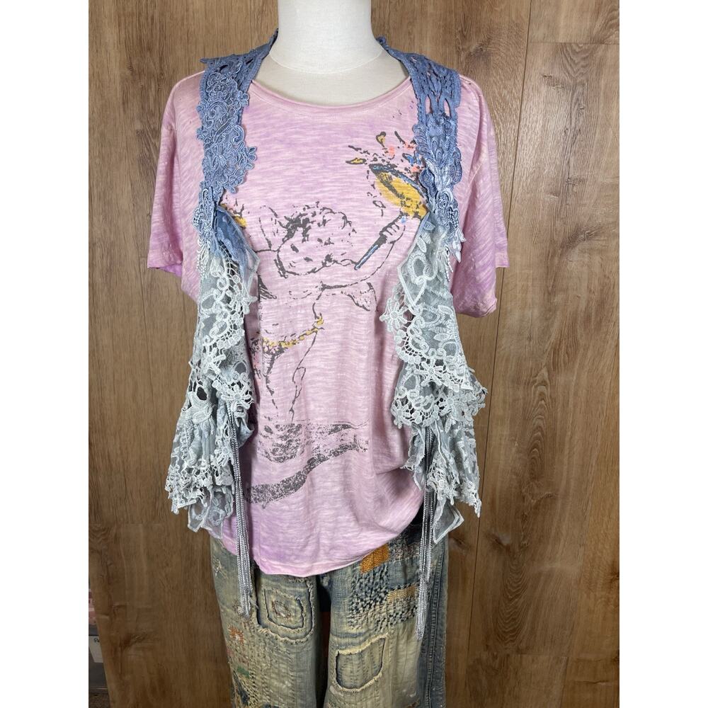 Artist Made Boho Chic Romantic Whimsical Hand Dyed Ombre' Aurora Vest Blues